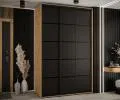 Šatní skříň s posuvnými dveřmi DAVOS 4, 160cm | DUB Artisan / černá / černé pojezdy