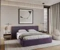 Čalouněná postel DENVER 140x200 s kovovým zdvižným roštem PARIS TMAVĚ FIALOVÁ