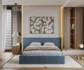 Čalouněná postel DENVER 140x200 s kovovým zdvižným roštem PARIS MODRÁ