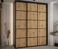 Šatní skříň s posuvnými dveřmi DAVOS 4, 200cm | Černá / DUB Artisan / černé pojezdy