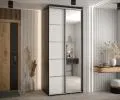 Šatní skříň s posuvnými dveřmi a zrcadlem DAVOS 5, 100cm | Černá / bílá / stříbrné pojezdy