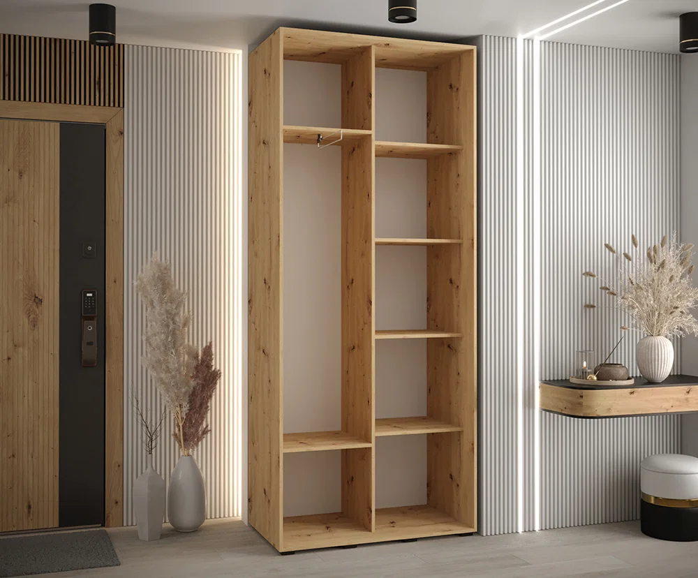 Šatní skříň DAVOS 5 posuvné dvěře a zrcadlo, 120×235×45, DUB Artisan / černá / černé