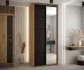 Šatní skříň s posuvnými dveřmi a zrcadlem DAVOS 5, 120cm | DUB Artisan/černá/černé pojezd
