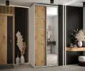 Šatní skříň s posuvnými dveřmi a zrcadlem DAVOS 5, 120cm | Bílá / DUB Artisan / stříbrné