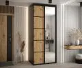 Šatní skříň s posuvnými dveřmi a zrcadlem DAVOS 5, 120cm | Černá / DUB Artisan / černé