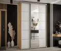 Šatní skříň s posuvnými dveřmi a zrcadlem DAVOS 5, 160cm | DUB Artisan / bílá / stříbrné