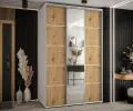 Šatní skříň s posuvnými dveřmi a zrcadlem DAVOS 5, 160cm | Bílá / DUB Artisan / stříbrné