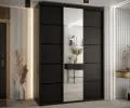 Šatní skříň s posuvnými dveřmi a zrcadlem DAVOS 5, 170cm | Černá / černé