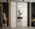 Šatní skříň s posuvnými dveřmi a zrcadlem DAVOS 5, 170cm | DUB Artisan / bílá / stříbrné