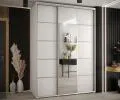 Šatní skříň s posuvnými dveřmi a zrcadlem DAVOS 5, 170cm | Bílá / stříbrné pojezdy