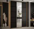 Šatní skříň s posuvnými dveřmi a zrcadlem DAVOS 5, 180cm | DUB Artisan / černá / černé