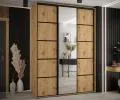 Šatní skříň s posuvnými dveřmi a zrcadlem DAVOS 5, 180cm | DUB Artisan / černé pojezdy