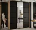 Šatní skříň s posuvnými dveřmi a zrcadlem DAVOS 5, 190cm | DUB Artisan / černá / černé