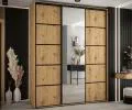 Šatní skříň s posuvnými dveřmi a zrcadlem DAVOS 5, 190cm | DUB Artisan / černé pojezdy