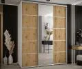 Šatní skříň s posuvnými dveřmi a zrcadlem DAVOS 5, 190cm | Bílá / DUB Artisan / stříbrné