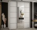 Šatní skříň s posuvnými dveřmi a zrcadlem DAVOS 5, 200cm | Bílá / stříbrné pojezdy