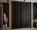 Šatní skříň s posuvnými dveřmi DAVOS 6, 170cm | DUB Artisan / černá / černé pojezdy
