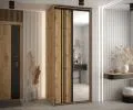 Šatní skříň s posuvnými dveřmi a zrcadlem DAVOS 7, 100cm | DUB Artisan / černé pojezdy