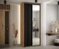 Šatní skříň s posuvnými dveřmi a zrcadlem DAVOS 7, 100cm | DUB Artisan / černá / černé