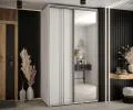 Šatní skříň s posuvnými dveřmi a zrcadlem DAVOS 7, 140cm | Bílá / stříbrné pojezdy