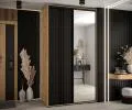 Šatní skříň s posuvnými dveřmi a zrcadlem DAVOS 7, 140cm | DUB Artisan / černá / černé