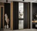 Šatní skříň s posuvnými dveřmi a zrcadlem DAVOS 7, 160cm | DUB Artisan / černá / černé