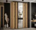 Šatní skříň s posuvnými dveřmi a zrcadlem DAVOS 7, 160cm | DUB Artisan / černé pojezdy