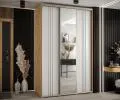Šatní skříň s posuvnými dveřmi a zrcadlem DAVOS 7, 160cm | DUB Artisan / bílá / stříbrné