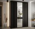 Šatní skříň s posuvnými dveřmi a zrcadlem DAVOS 7, 170cm | Černá / černé pojezdy