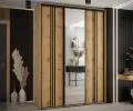 Šatní skříň s posuvnými dveřmi a zrcadlem DAVOS 7, 170cm | DUB Artisan / černé pojezdy