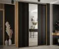 Šatní skříň s posuvnými dveřmi a zrcadlem DAVOS 7, 180cm | DUB Artisan / černá / černé