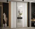 Šatní skříň s posuvnými dveřmi a zrcadlem DAVOS 7, 180cm | DUB Artisan / bílá / stříbrné