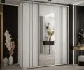 Šatní skříň s posuvnými dveřmi a zrcadlem DAVOS 7, 190cm | Bílá / stříbrné pojezdy