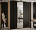 Šatní skříň s posuvnými dveřmi a zrcadlem DAVOS 7, 200cm | DUB Artisan / černá / černé