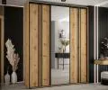 Šatní skříň s posuvnými dveřmi a zrcadlem DAVOS 7, 200cm | DUB Artisan / černé pojezdy