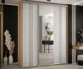 Šatní skříň s posuvnými dveřmi a zrcadlem DAVOS 7, 200cm | DUB Artisan / bílá / stříbrné