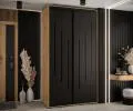 Šatní skříň s posuvnými dveřmi DAVOS 8, 140cm | DUB Artisan / černá / černé pojezdy