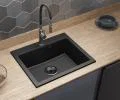 Granitový dřez ELITE černý + černý sifon 60 x 50 x 21cm
