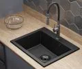 Granitový dřez ELITE černý + černý sifon 60 x 50 x 21cm