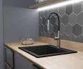 Granitový dřez ELITE černý s texturou žuly + sifon zlatý 80 x 50 x 21 cm