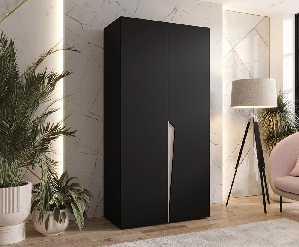 Šatní skříň PIANO 1, 100x52x202 cm | Černá matná / kašmírové úchyty