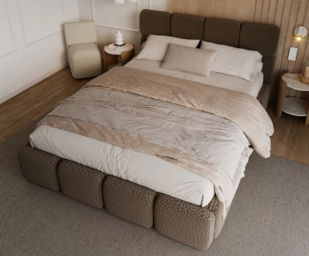 Čalouněná postel DELICATO 140x200 cm Hnědá Boucle s úložným prostorem kovový rošt