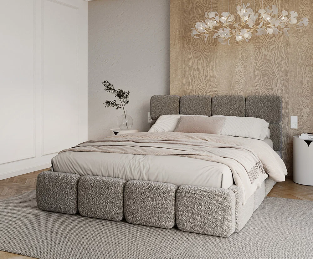 Čalouněná postel DELICATO 140x200 cm Šedá Boucle s úložným prostorem kovový rošt