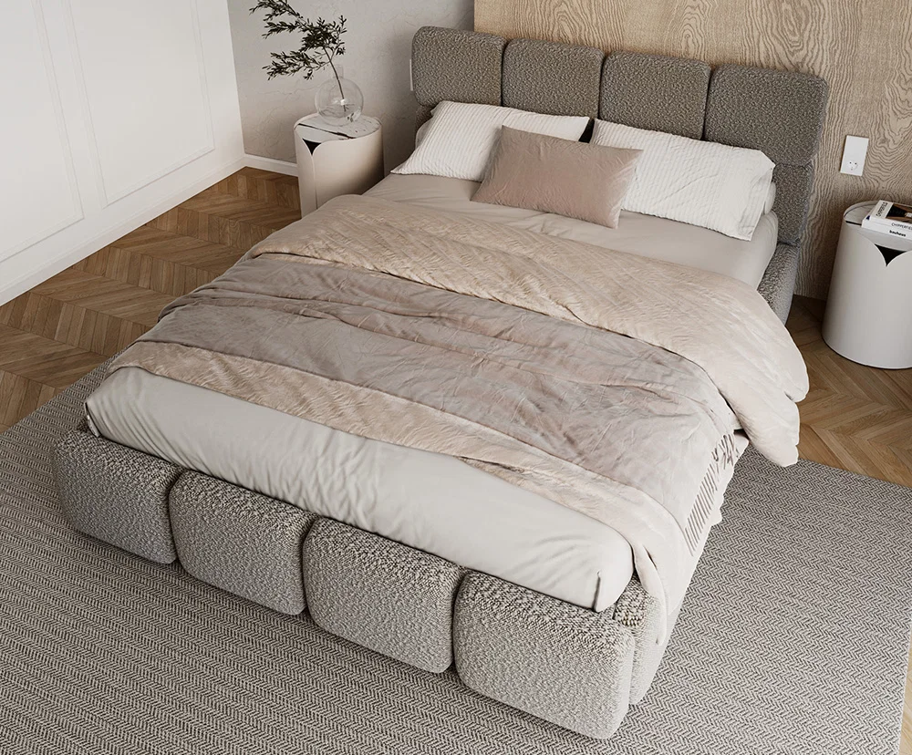 Čalouněná postel DELICATO 140x200 cm Šedá Boucle s úložným prostorem kovový rošt