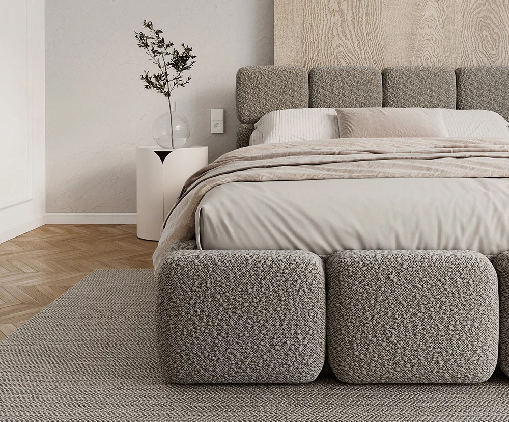 Čalouněná postel DELICATO 140x200 cm Šedá Boucle s úložným prostorem kovový rošt