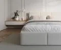 Čalouněná postel FRESIA 140x200cm Bílá Paris s úložným prostorem kovový rošt