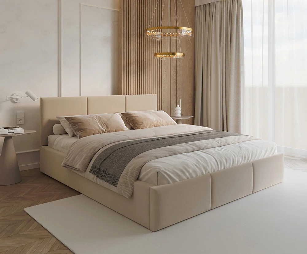 Čalouněná postel FRESIA 90x200cm Krémová Paris s úložným prostorem kovový rošt