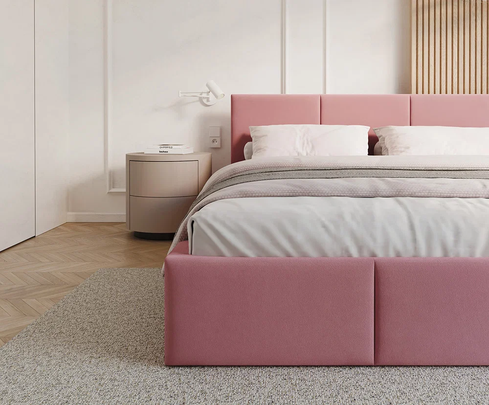 Čalouněná postel FRESIA 90x200cm Růžová Paris s úložným prostorem kovový rošt
