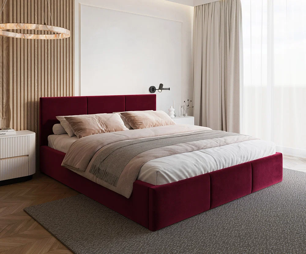 Čalouněná postel FRESIA 90x200cm Vínová Paris s úložným prostorem kovový rošt