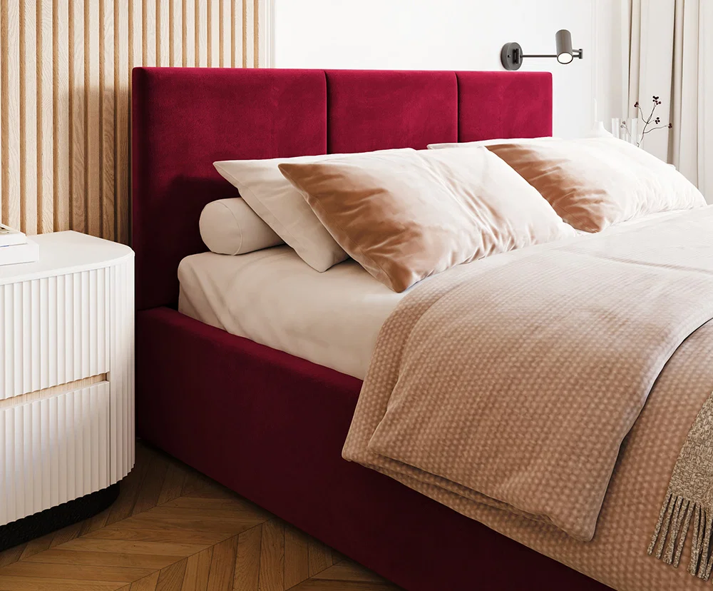 Čalouněná postel FRESIA 90x200cm Vínová Paris s úložným prostorem kovový rošt